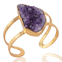 Natural Amethyst Drusy and Gold Plated Cuff Bracelet